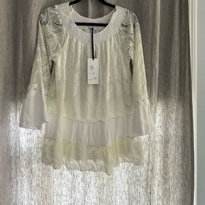 NWT TEMPO PARIS SMOCK NECK BOHO BLOUSE MED